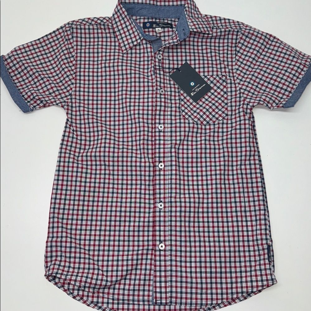 🔥Ben Sherman Red and Blue Plaid Short Sleeve Shirt Sz 10/12 New
